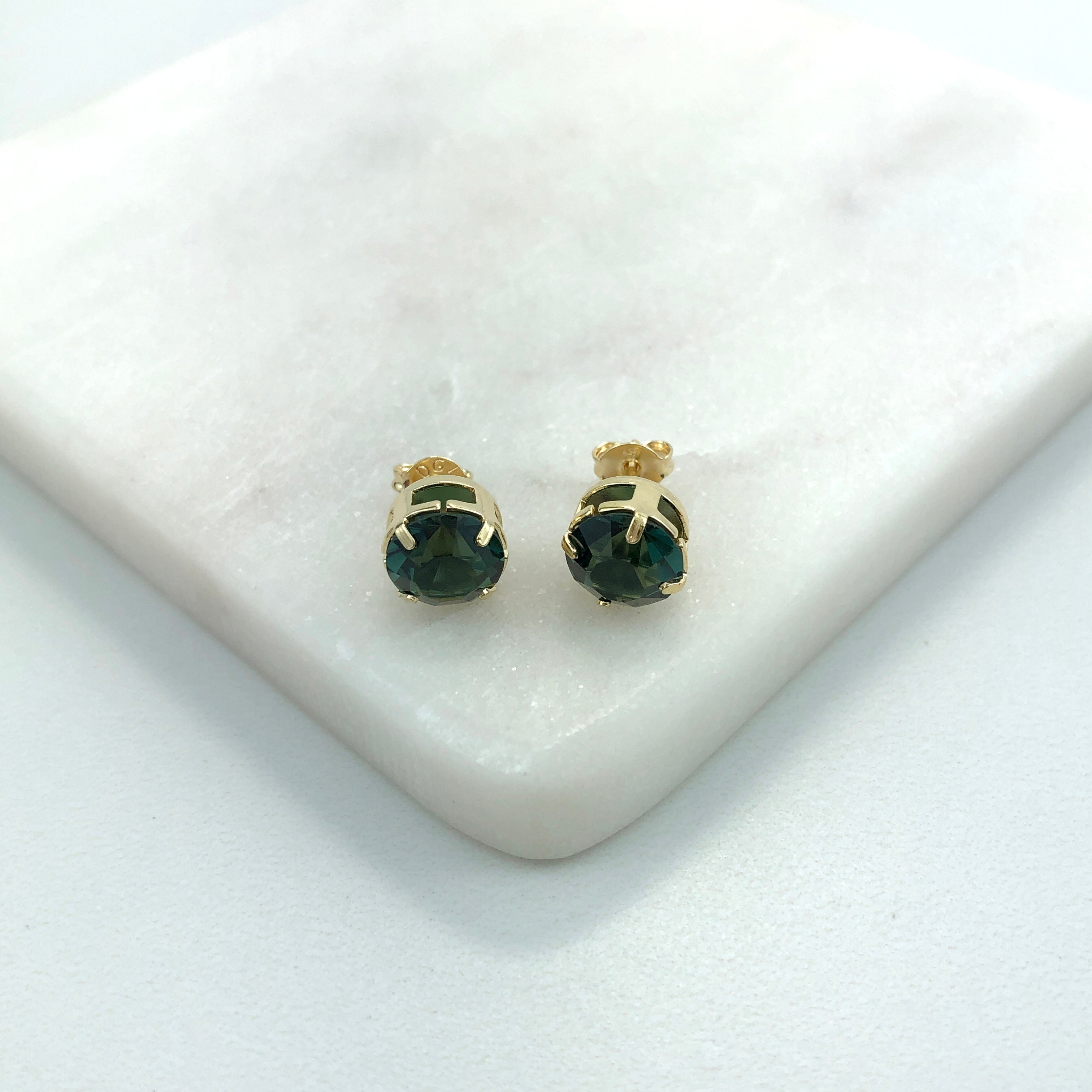 18K Gold Layered Oro Laminado Dark Blue Design Push Back Stud Earrings 21.0140/5