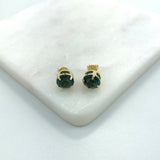 18K Gold Layered Oro Laminado Dark Blue Design Push Back Stud Earrings 21.0140/5
