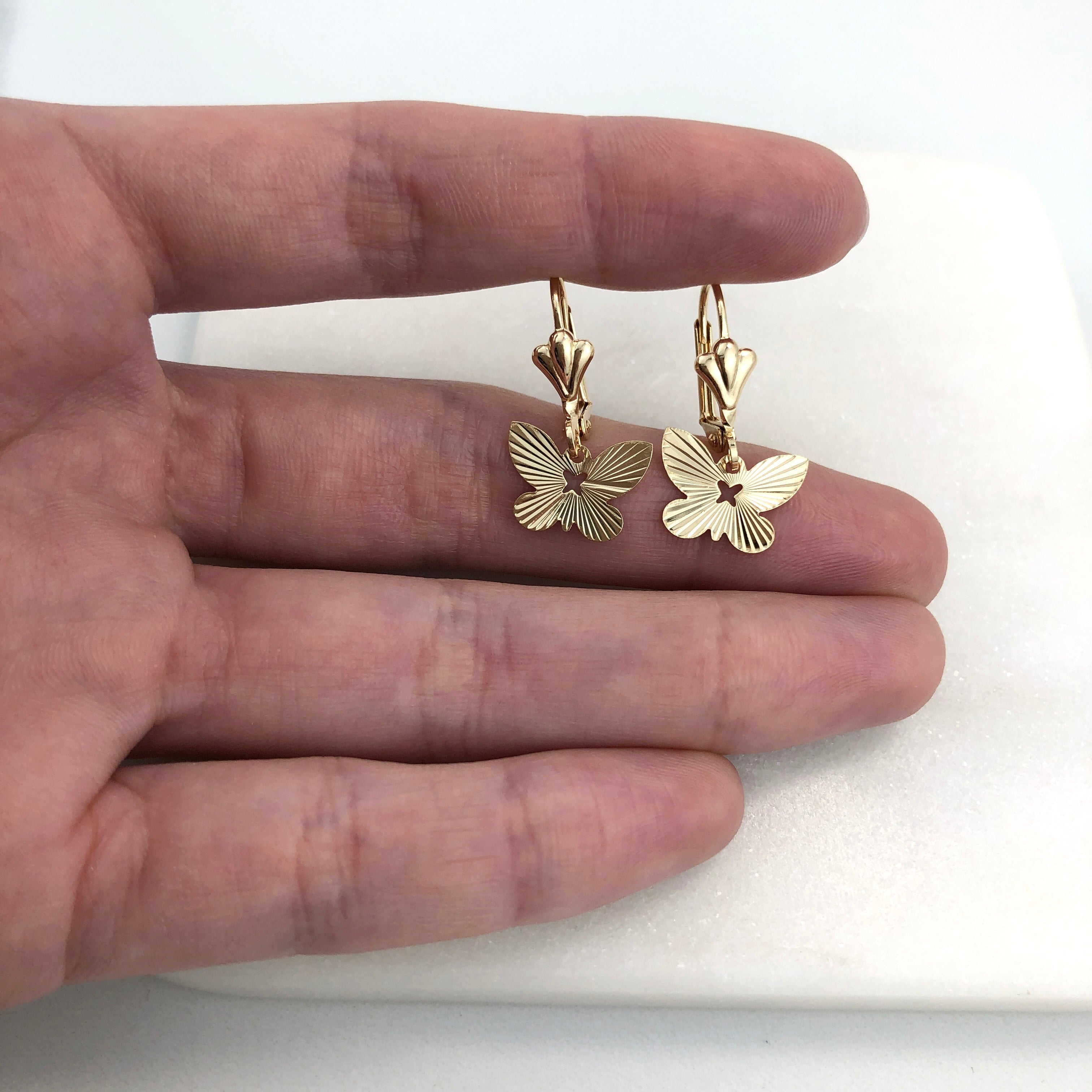 18K Gold Layered Oro Laminado Butterfly Design Dangle Leverback Earrings Wholesale 21.0433