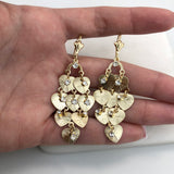 18K Gold Layered Oro Laminado Clear CZ Hearts Design Chandelier Leverback Earrings 21.0437/1