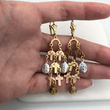 18K Gold Layered Oro Laminado Crosses and Ladies of Guadalupe Chandelier Leverback Earrings Wholesale 21.0441