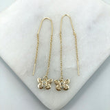 18K Gold Layered Oro Laminado Clear CZ Center In Butterfly Design Long Threader Earrings Wholesale 21.0447/1