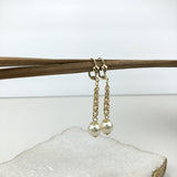 18K Gold Layered Oro Laminado Double Curb Link Dangle Earrings 10 mm Pearl 21.0001/92