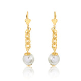 18K Gold Layered Oro Laminado Double Curb Link Dangle Earrings 10 mm Pearl 21.0001/92