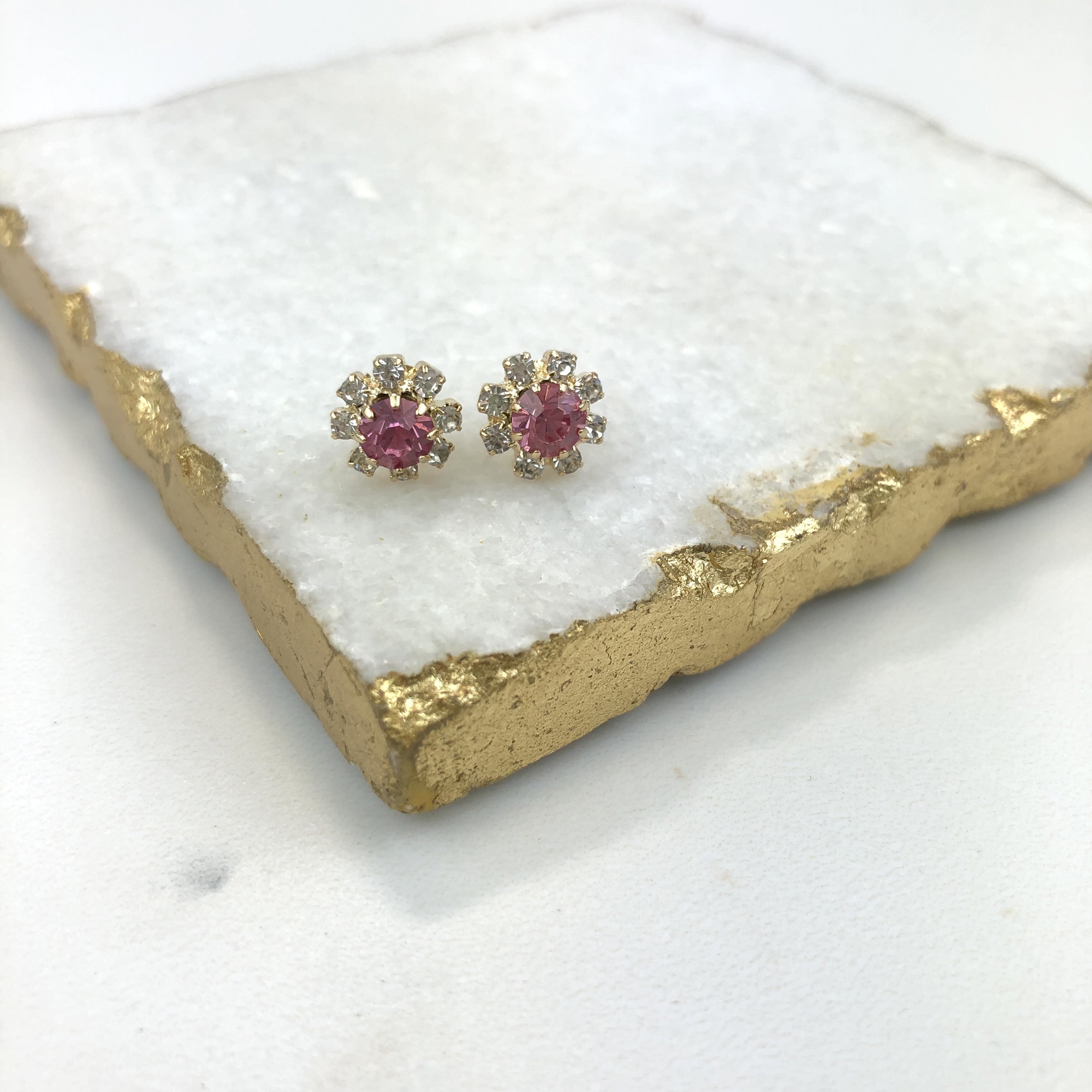 18K Gold Layered Oro Laminado Assorted Colors Flower Design Push Back Earrings 21.0005/1/3/7/8 (More Colors)