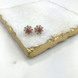 18K Gold Layered Oro Laminado Assorted Colors Flower Design Push Back Earrings 21.0005/1/3/7/8 (More Colors)
