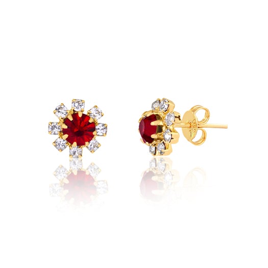18K Gold Layered Oro Laminado Assorted Colors Flower Design Push Back Earrings 21.0005/1/3/7/8 (More Colors)