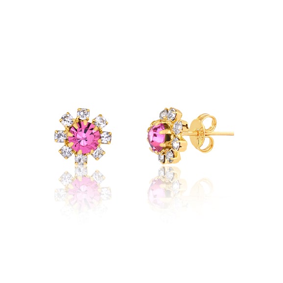 18K Gold Layered Oro Laminado Assorted Colors Flower Design Push Back Earrings 21.0005/1/3/7/8 (More Colors)
