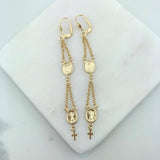 18K Gold Layered Oro Laminado Virgen de Guadalupe & Divino Nino Dangle Earrings 21.0006
