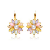 18K Gold Layered Oro Laminado Blue or Multi-Color Flower Design Leverback Earrings 21.0011/6/30 (More Colors)