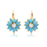 18K Gold Layered Oro Laminado Blue or Multi-Color Flower Design Leverback Earrings 21.0011/6/30 (More Colors)