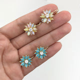 18K Gold Layered Oro Laminado Blue or Multi-Color Flower Design Leverback Earrings 21.0011/6/30 (More Colors)