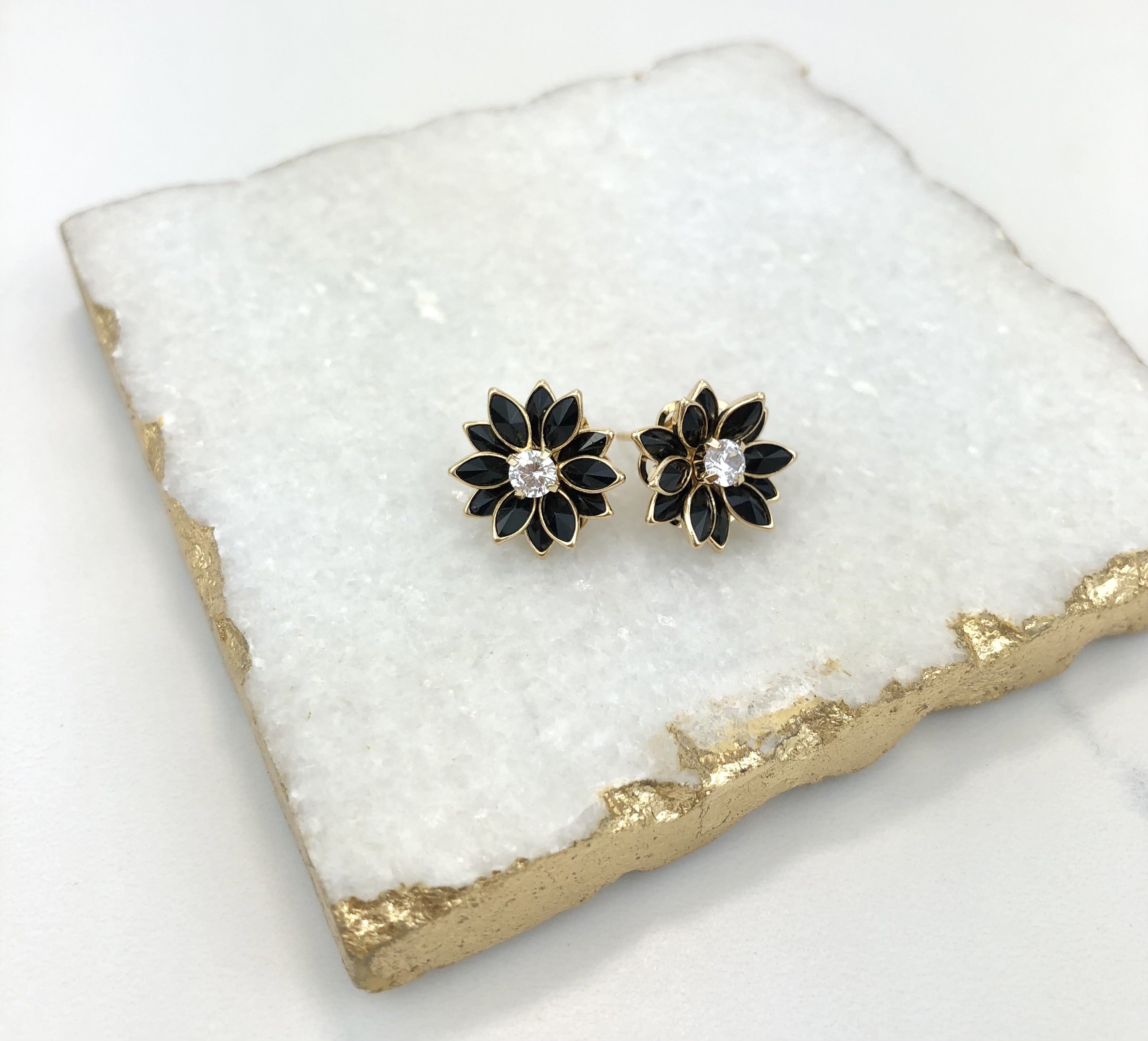 18K Gold Layered Oro Laminado Multi-Color Flower Design Push Back Earrings 21.0019/2/7/17/30/92/3 (More Colors)