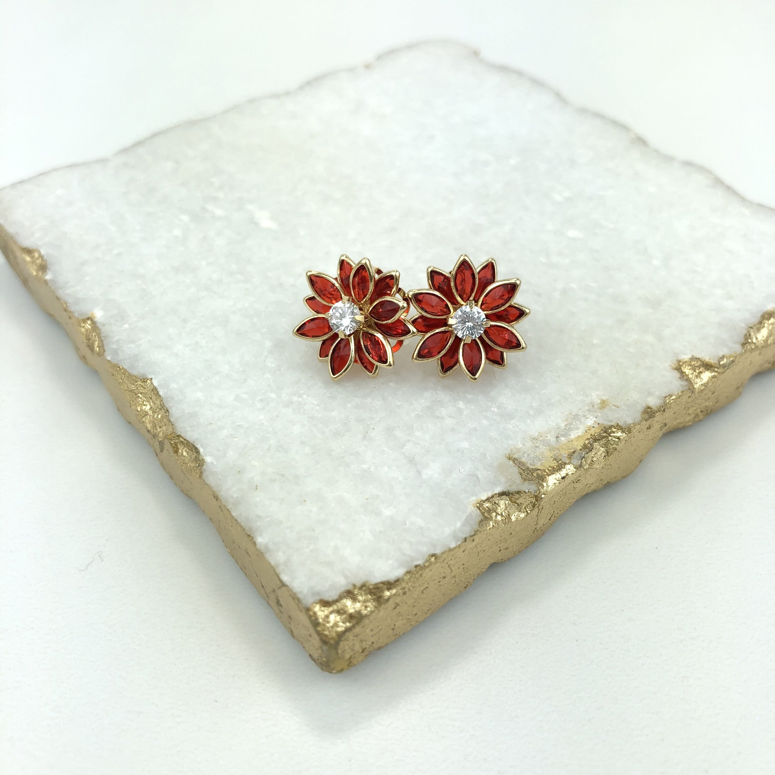 18K Gold Layered Oro Laminado Multi-Color Flower Design Push Back Earrings 21.0019/2/7/17/30/92/3 (More Colors)