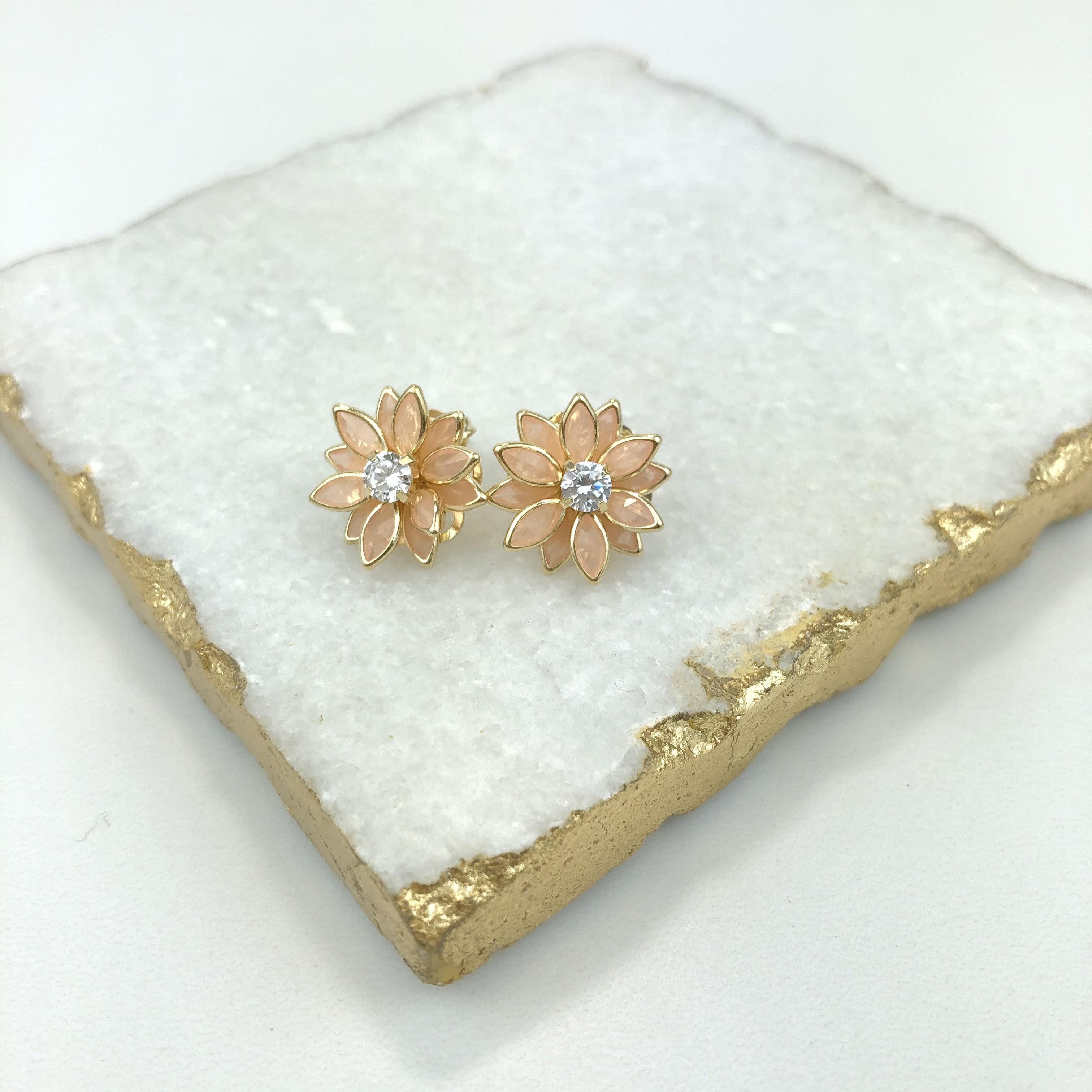 18K Gold Layered Oro Laminado Multi-Color Flower Design Push Back Earrings 21.0019/2/7/17/30/92/3 (More Colors)