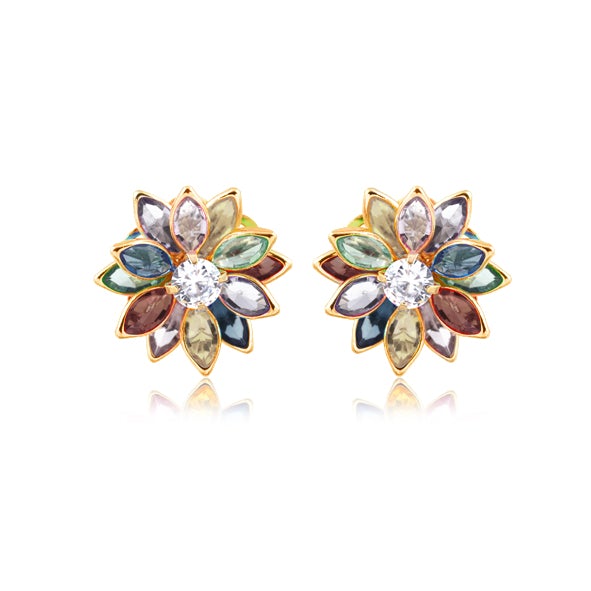 18K Gold Layered Oro Laminado Multi-Color Flower Design Push Back Earrings 21.0019/2/7/17/30/92/3 (More Colors)