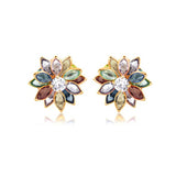 18K Gold Layered Oro Laminado Multi-Color Flower Design Push Back Earrings 21.0019/2/7/17/30/92/3 (More Colors)