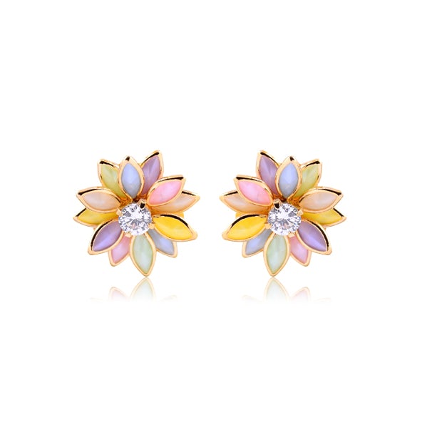 18K Gold Layered Oro Laminado Multi-Color Flower Design Push Back Earrings 21.0019/2/7/17/30/92/3 (More Colors)