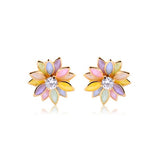 18K Gold Layered Oro Laminado Multi-Color Flower Design Push Back Earrings 21.0019/2/7/17/30/92/3 (More Colors)
