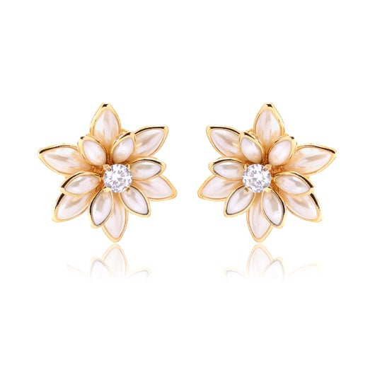18K Gold Layered Oro Laminado Multi-Color Flower Design Push Back Earrings 21.0019/2/7/17/30/92/3 (More Colors)