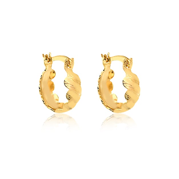 18K Gold Layered Oro Laminado Diamond Cutting Finish Kids Hoops Earrings Wholesale 21.0020