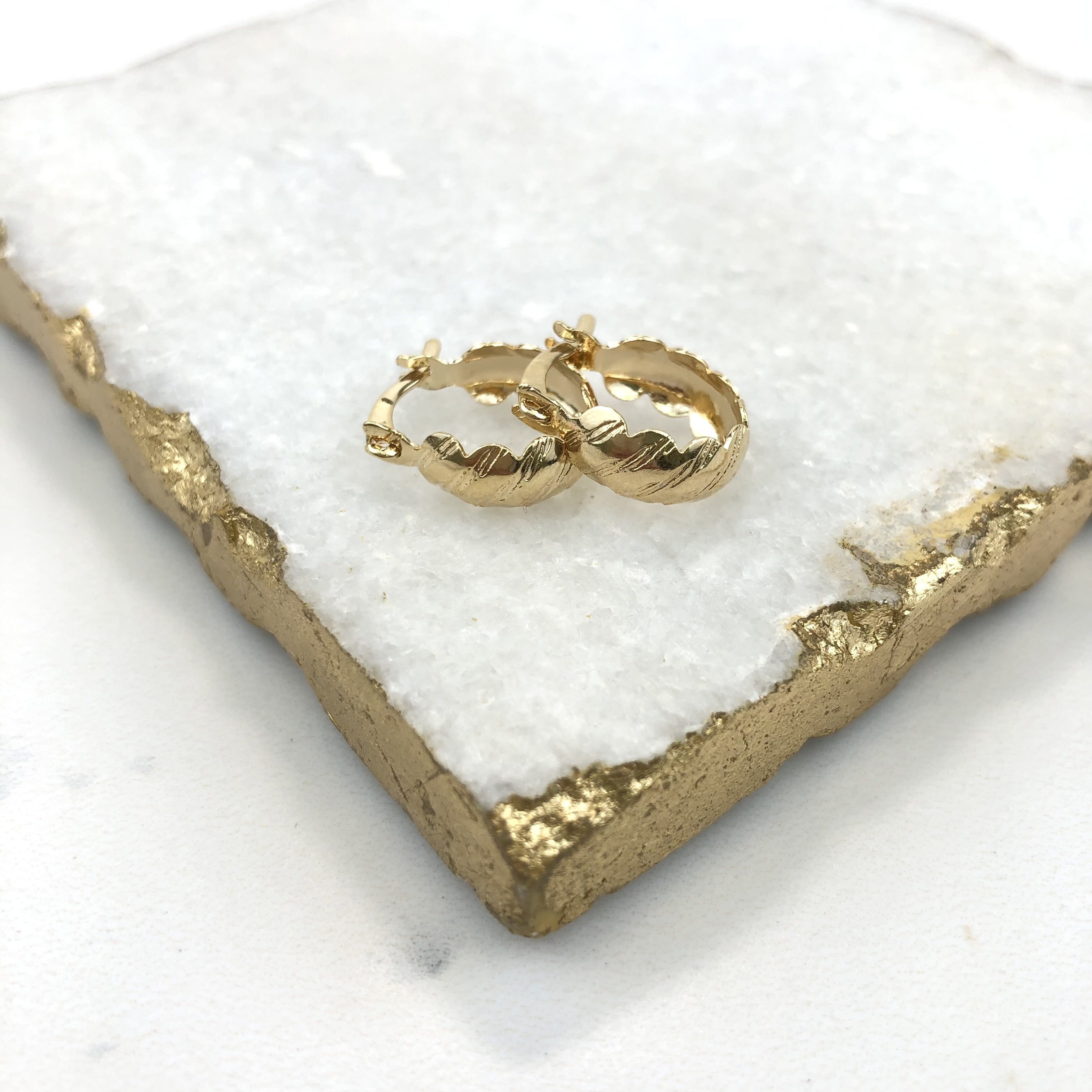 18K Gold Layered Oro Laminado Diamond Cutting Finish Kids Hoops Earrings Wholesale 21.0020