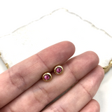 18K Gold Layered Oro Laminado Pink Cubic Zirconia Stud Plugs Kids Earrings 21.0024/7