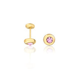 18K Gold Layered Oro Laminado Pink Cubic Zirconia Stud Plugs Kids Earrings 21.0024/7