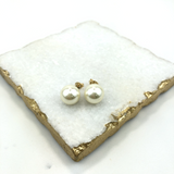18K Gold Layered Oro Laminado 12 mm Pearl Ball Stud Earrings 21.0025/92