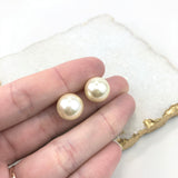 18K Gold Layered Oro Laminado 12 mm Pearl Ball Stud Earrings 21.0025/92