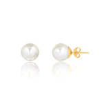18K Gold Layered Oro Laminado 12 mm Pearl Ball Stud Earrings 21.0025/92