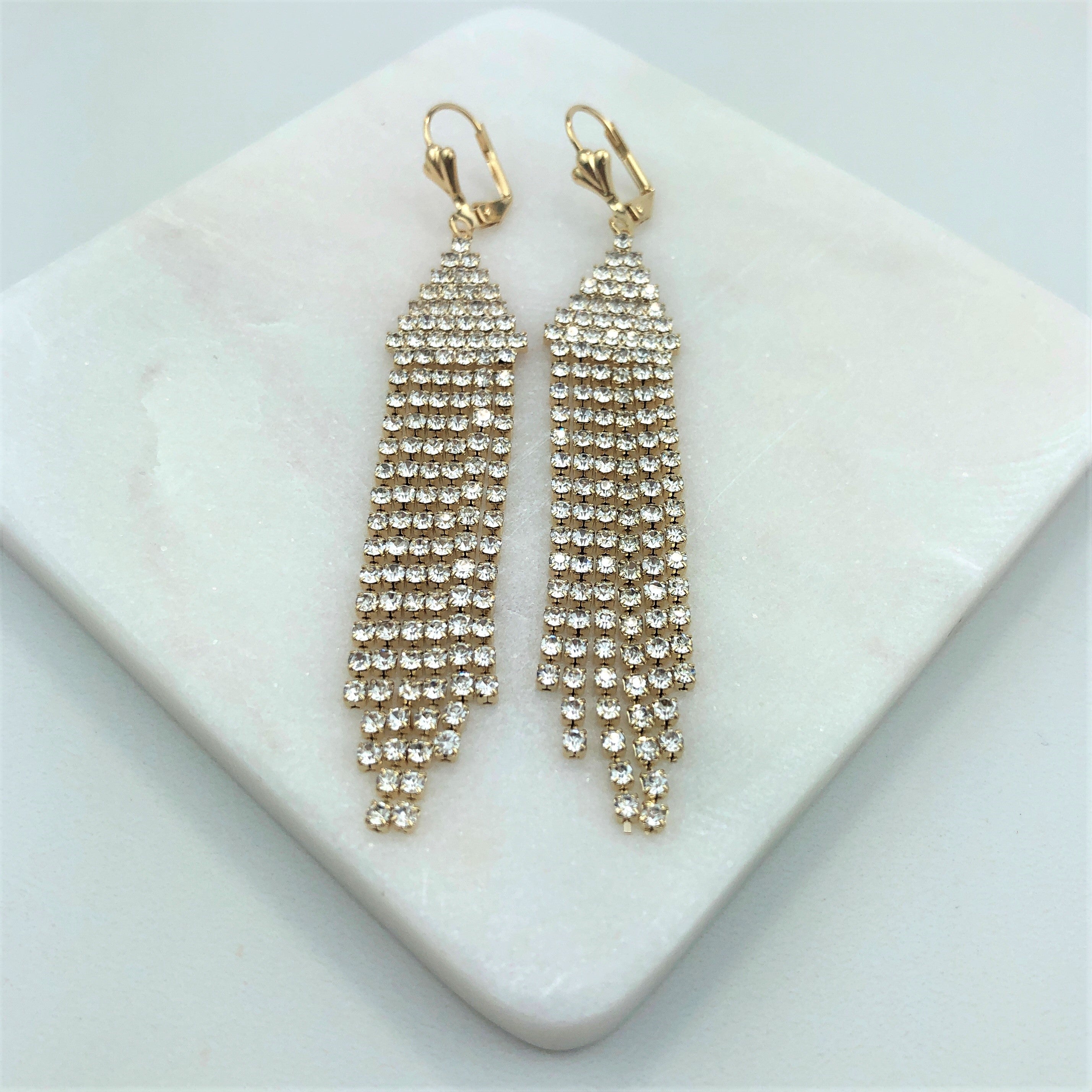 18K Gold Layered Oro Laminado Cubic Zirconia Tassel Fringe Dangle Earrings 21.0031/1