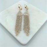 18K Gold Layered Oro Laminado Cubic Zirconia Tassel Fringe Dangle Earrings 21.0031/1