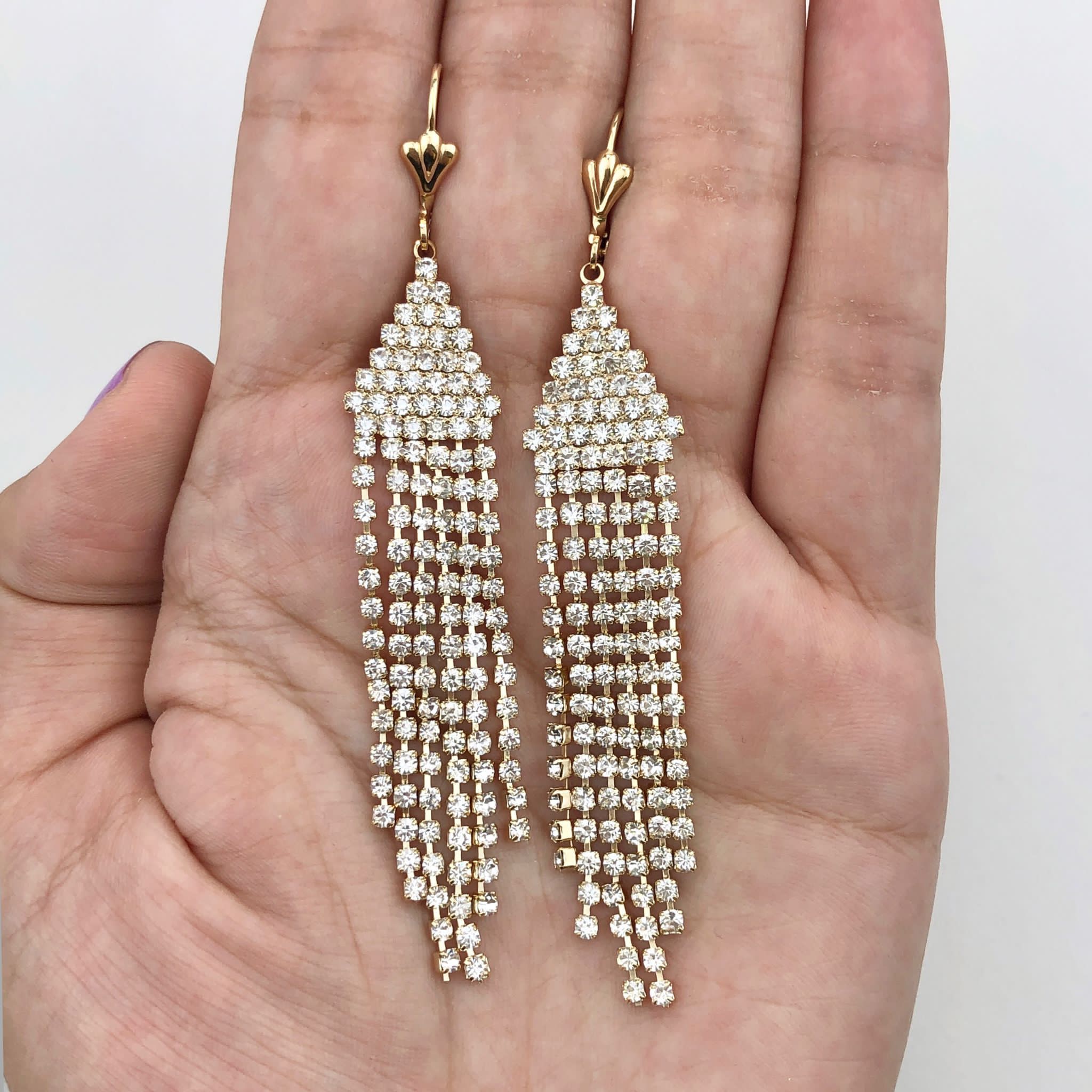 18K Gold Layered Oro Laminado Cubic Zirconia Tassel Fringe Dangle Earrings 21.0031/1