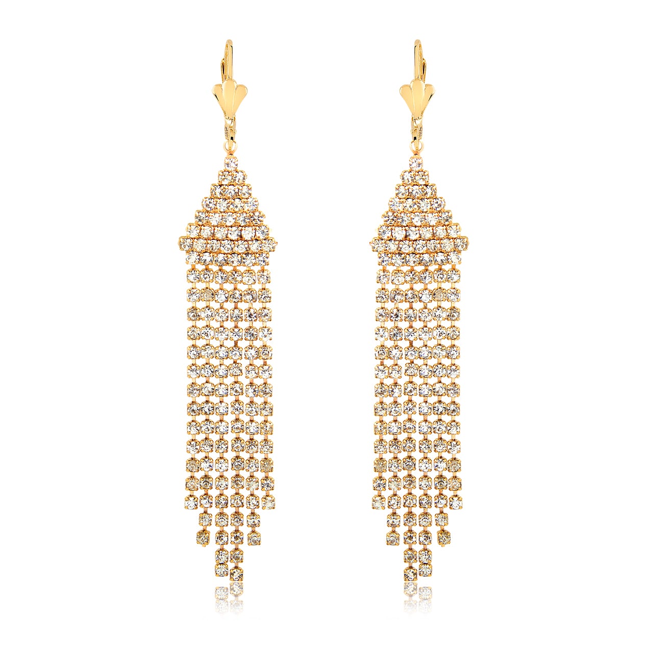 18K Gold Layered Oro Laminado Cubic Zirconia Tassel Fringe Dangle Earrings 21.0031/1