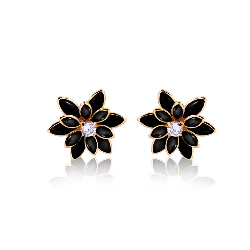18K Gold Layered Oro Laminado MultiColor or Black Flower Design Push Back Earrings 21.0035/30/2