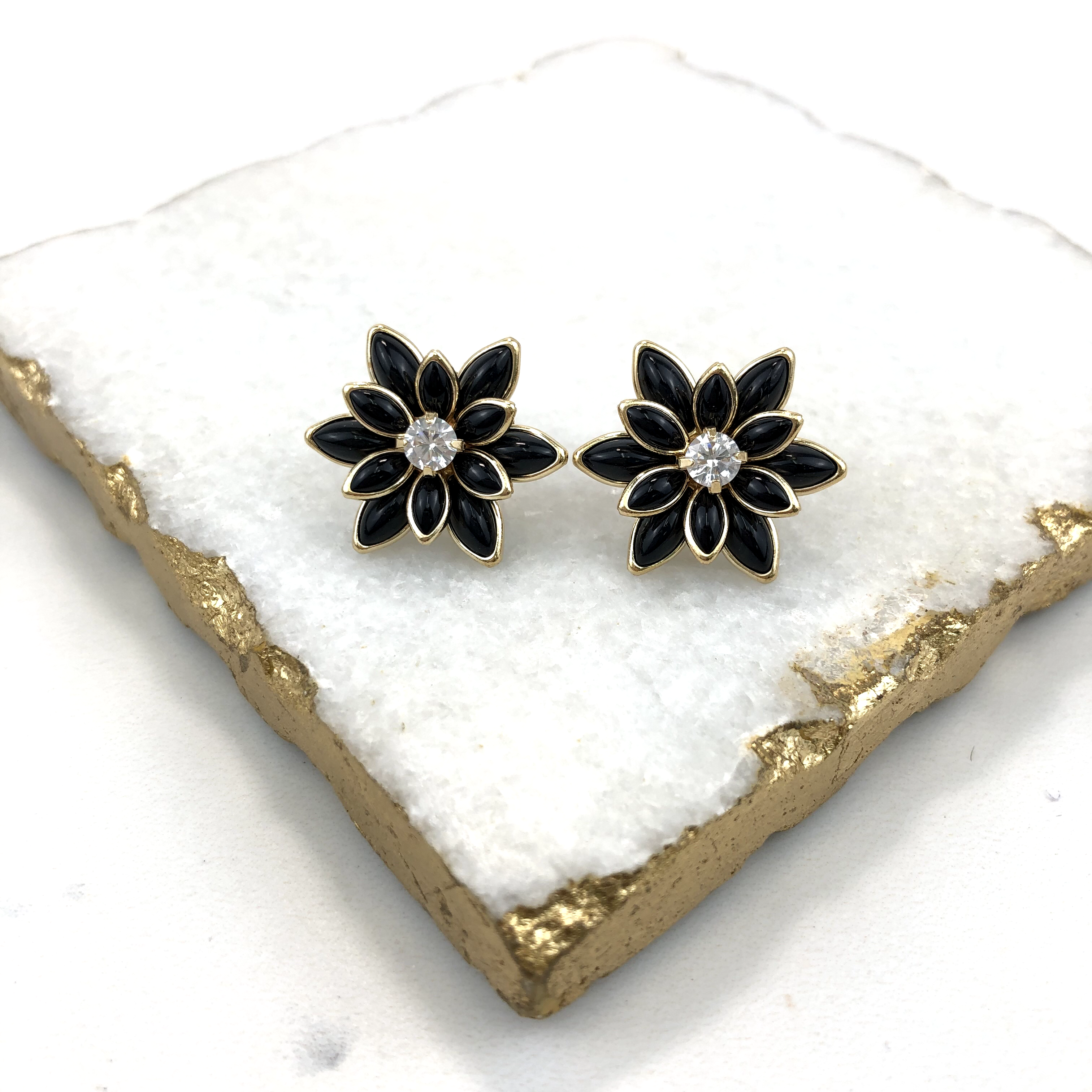 18K Gold Layered Oro Laminado MultiColor or Black Flower Design Push Back Earrings 21.0035/30/2