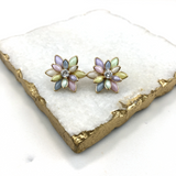 18K Gold Layered Oro Laminado MultiColor or Black Flower Design Push Back Earrings 21.0035/30/2