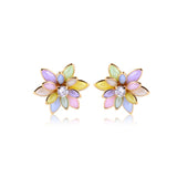 18K Gold Layered Oro Laminado MultiColor or Black Flower Design Push Back Earrings 21.0035/30/2