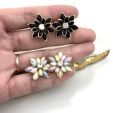 18K Gold Layered Oro Laminado MultiColor or Black Flower Design Push Back Earrings 21.0035/30/2