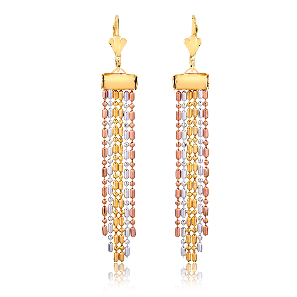 18K Gold Layered Oro Laminado Tri-Tone Tassel Fringe Dangle Earrings 21.0036