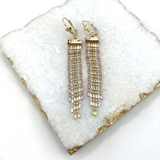 18K Gold Layered Oro Laminado Tri-Tone Tassel Fringe Dangle Earrings 21.0036