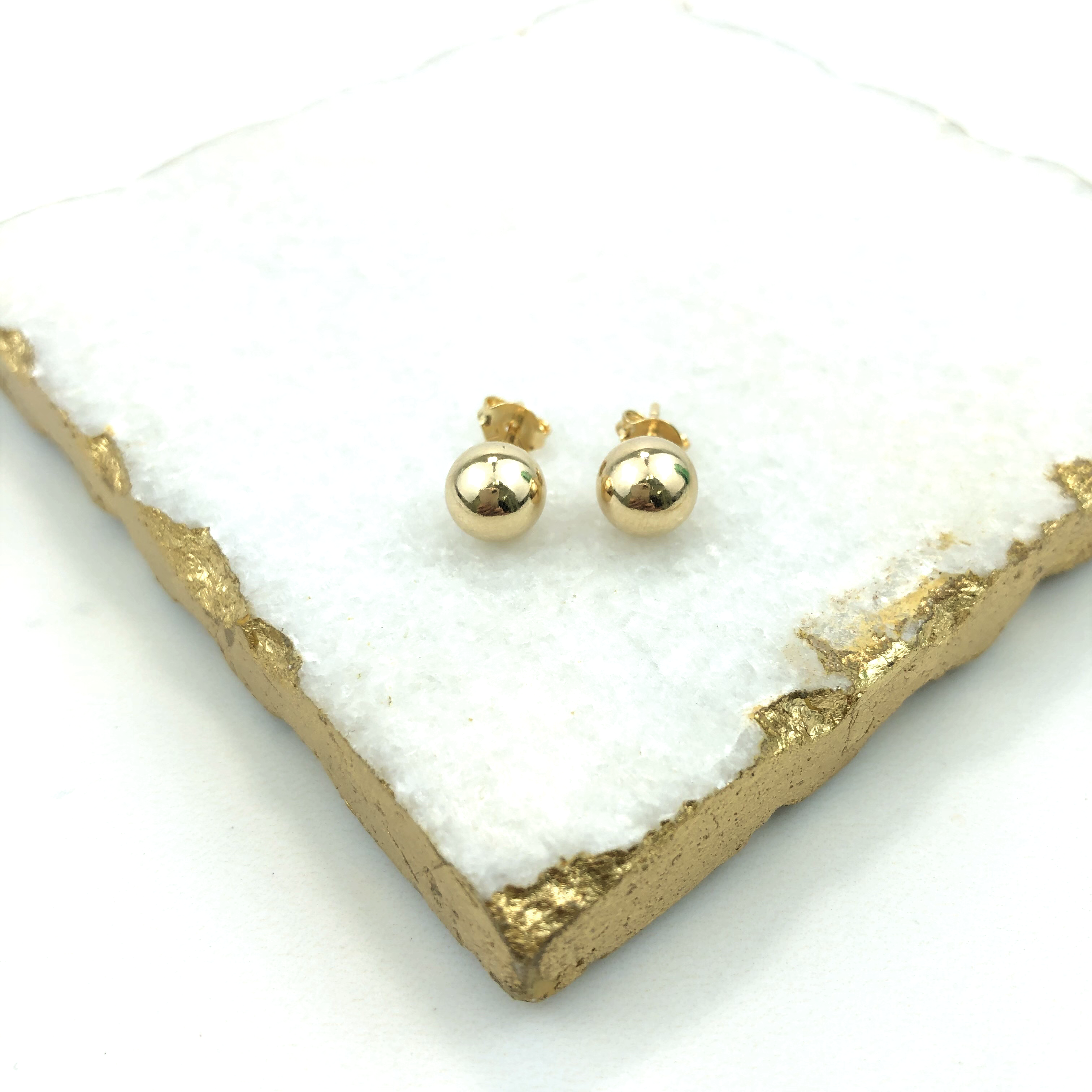 18K Gold Layered Oro Laminado 8mm Gold Ball Stud Earrings 21.0037