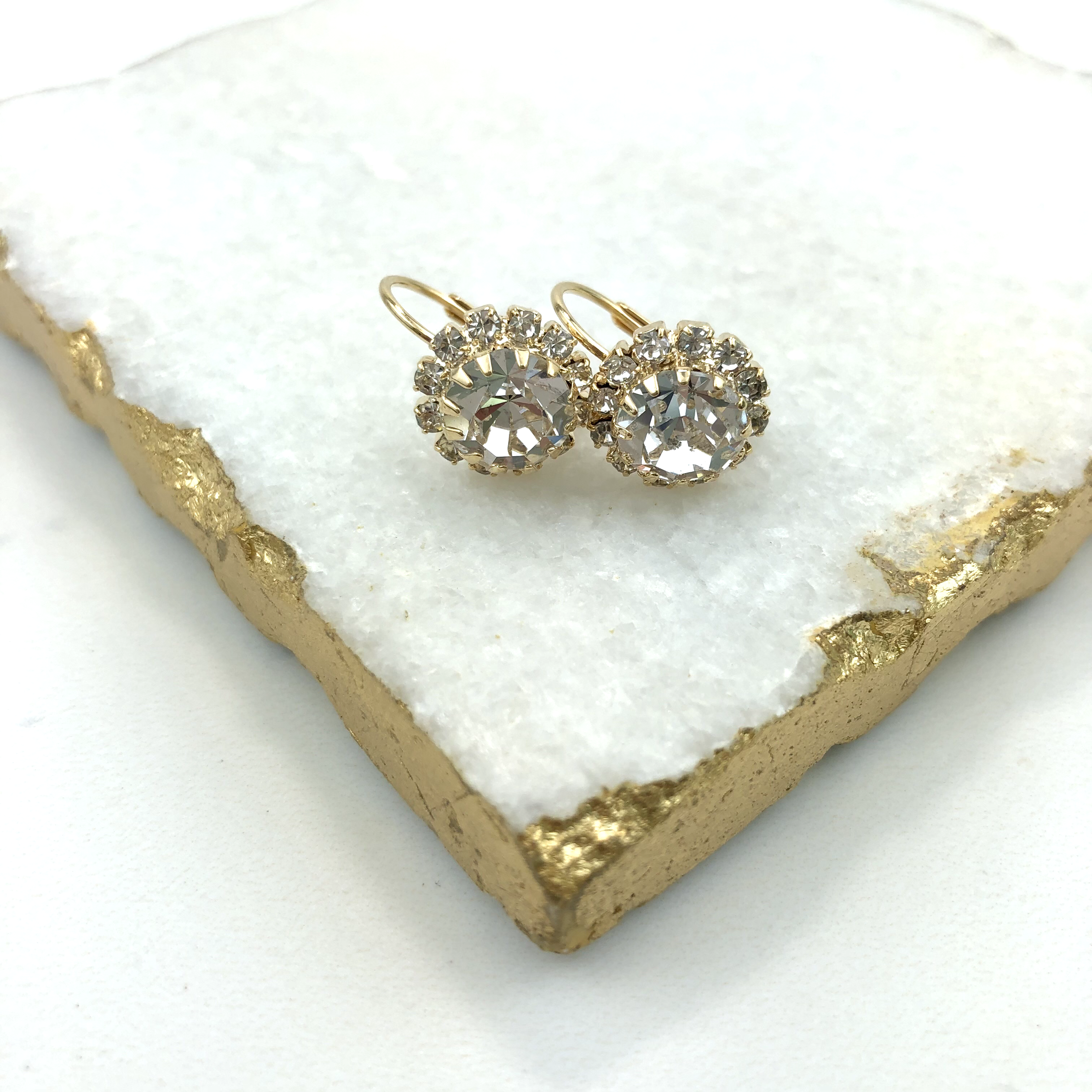 18K Gold Layered Oro Laminado Assorted Colors Flower Design Leverback Earrings 21.0047 (More Colors)