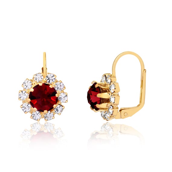 18K Gold Layered Oro Laminado Assorted Colors Flower Design Leverback Earrings 21.0047 (More Colors)