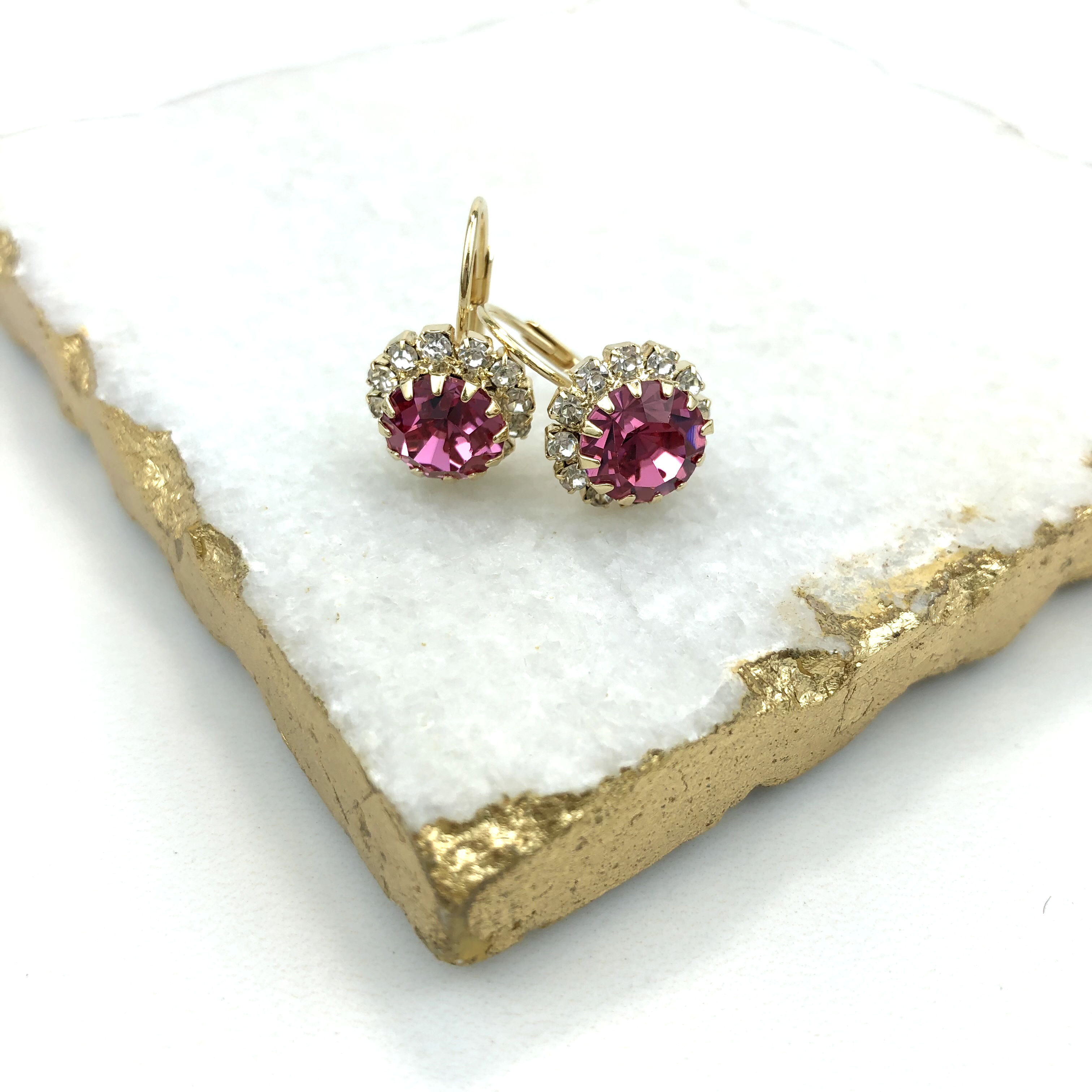 18K Gold Layered Oro Laminado Assorted Colors Flower Design Leverback Earrings 21.0047 (More Colors)