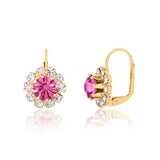 18K Gold Layered Oro Laminado Assorted Colors Flower Design Leverback Earrings 21.0047 (More Colors)