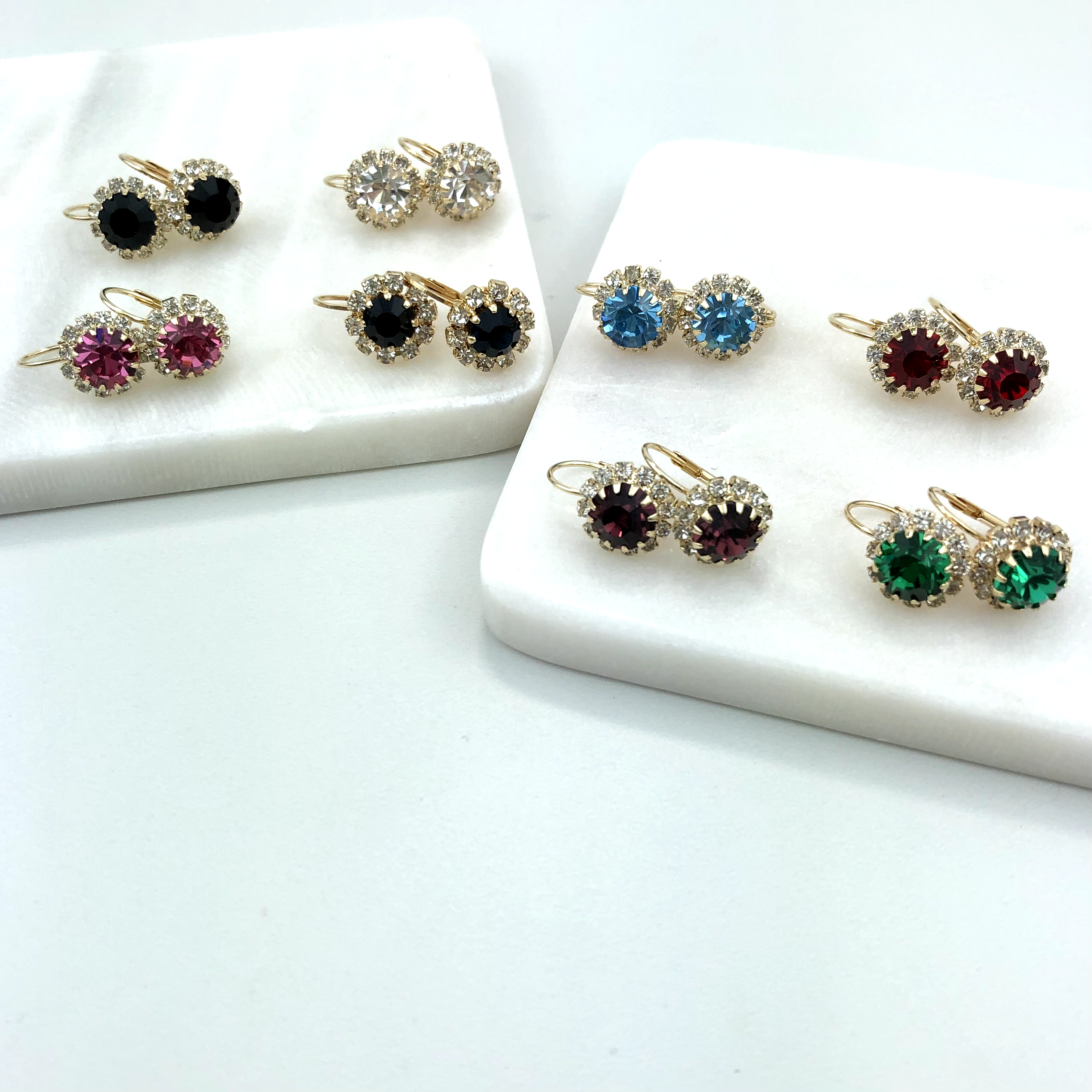 18K Gold Layered Oro Laminado Assorted Colors Flower Design Leverback Earrings 21.0047 (More Colors)