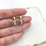 18K Gold Layered Oro Laminado Butterfly Shape Design with Blue Topaz Acrylic, Dangle Kids Earrings 21.0048/6