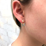 18K Gold Layered Oro Laminado Butterfly Shape Design with Blue Topaz Acrylic, Dangle Kids Earrings 21.0048/6